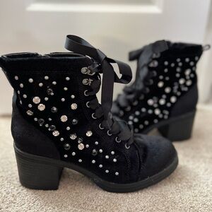 Black Embellished Lace Up Boots